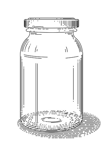Old style line drawing of glass jar - vintage like illustration on white background.