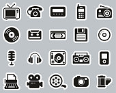 istock Old Technology Icons Black & White Sticker Set Big 1205009961