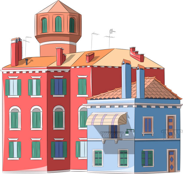 illustrazioni stock, clip art, cartoni animati e icone di tendenza di vecchie case colorate tradizionali sull'isola di burano. italia. venezia. - burano