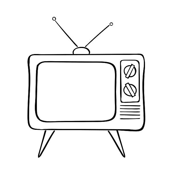 Old tv set, vector illustration. Old tv set isolated on white background hand drawn doodle  vector illustration. Vintage background. movie clipart stock illustrations