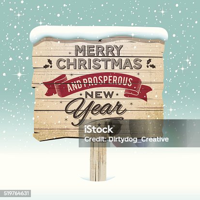 istock Old vintage wooden Christmas sign in the snow 519764631