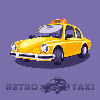 The cute yellow taxi car of the last century is waiting for its passengers.