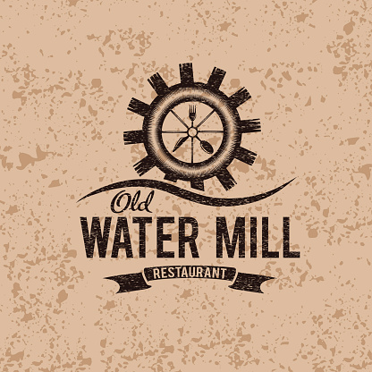 old water mill restaurant concept vector design template