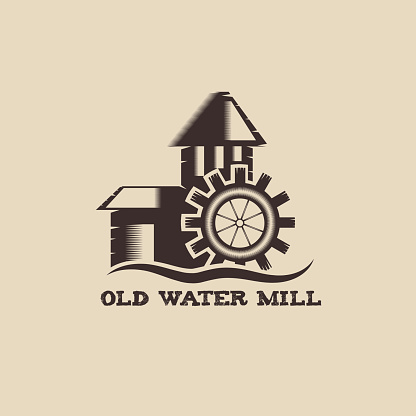 old water mill vintage illustration