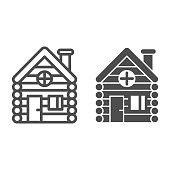 istock Old wooden house line and solid icon, Christmas concept, Timbered and wood home sign on white background, Rural or country home icon in outline style for mobile and web design. Vector graphics. 1283630961