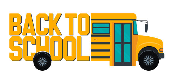 illustrations, cliparts, dessins animés et icônes de vieux bus d’école jaune avec le poteau de retour à l’école. - rentrée
