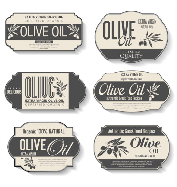 ilustrações de stock, clip art, desenhos animados e ícones de olive oil retro vintage labels collection - emblem food label