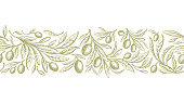 istock Olive seamless pattern, repeat stripe. Drawn fruit 1340491106