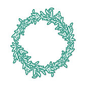 Delicate wreath filled with olive branches and leaves on a transparent base. There is no white shape behind this illustration so you can easily drag into other design templates. Flat colors.
