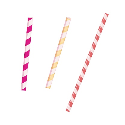 Ð¡olorful vector straw on white background. Cocktail tubes close up.  Drinking straws with stripes vector illustration. Tubes for glasses. Set of striped colorful flexible cocktail straws. Isolated