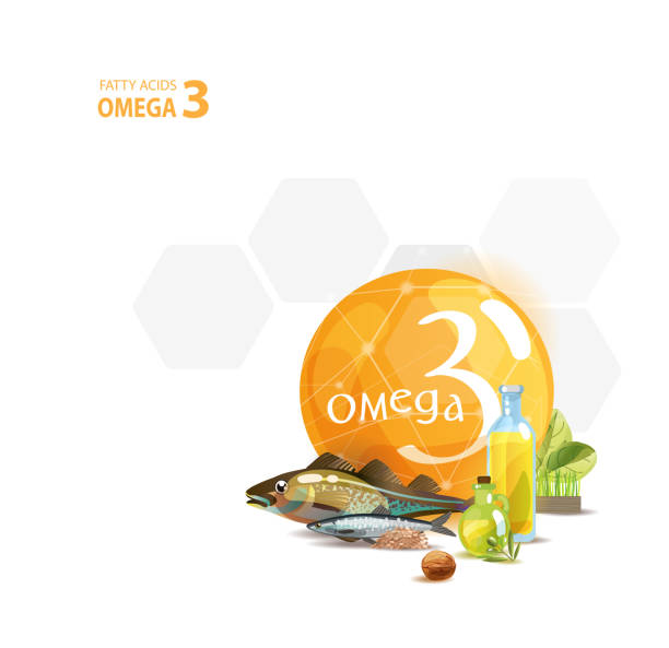 bildbanksillustrationer, clip art samt tecknat material och ikoner med omega 3. grunderna i hälsosam kost. - omega 3