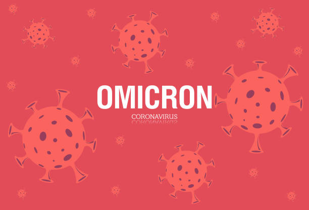 stockillustraties, clipart, cartoons en iconen met omicron coronavirus symbol banner. bacterium background world map on red background. vector - south afrika covid