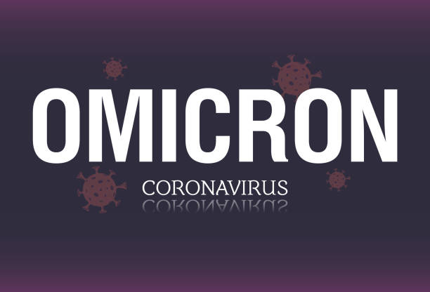 stockillustraties, clipart, cartoons en iconen met omicron coronavirus symbol banner text. bacterium background on dark background. vector image - south afrika covid