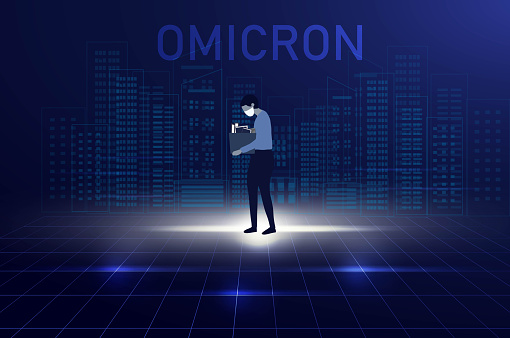 Omicron economic downturn, depressed man was fired from job. Unemployment, economic crisis, economic downturn, jobless, lay off concept from covid-19 vector illustration