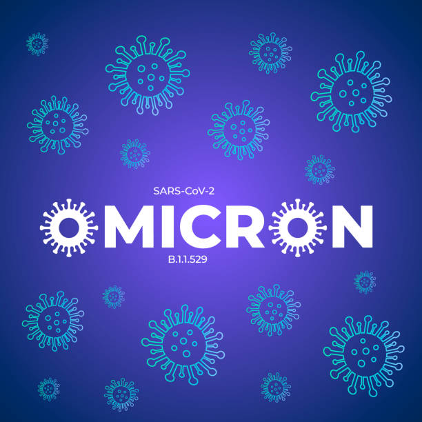 omicron-variante des coronavirus covid-19. pandemie des virus sars-cov-2. vektorvorlage für banner, typografie-poster, flyer, etc. - omicron stock-grafiken, -clipart, -cartoons und -symbole