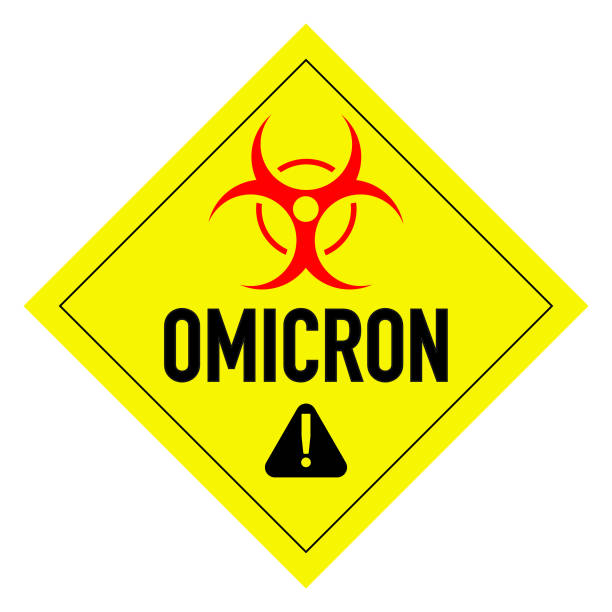 omicron-warnung - omikron stock-grafiken, -clipart, -cartoons und -symbole
