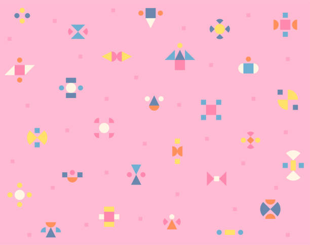On a pink background, small pieces of shapes are making a kaleidoscope-like pattern. vector art illustration