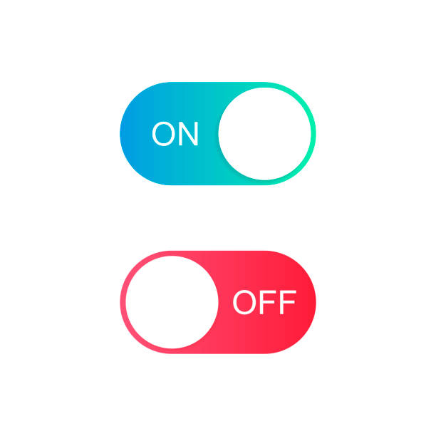 On and Off toggle switch buttons. Modern flat style vector illustration On and Off toggle switch buttons. Modern flat style vector illustration. turning on or off stock illustrations