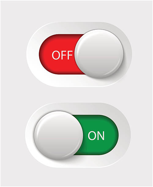 on - off switches on - off switches, white with 3d effect, with red and green background, vector illustration, eps 10 with transparency switch stock illustrations