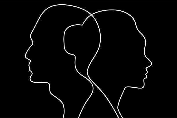 Ð¡oncept of divorce,  quarrel between man and woman Ð¡oncept of divorce,  quarrel between man and woman. Male and female profiles. Family relationships break up, hatred divorce silhouettes stock illustrations