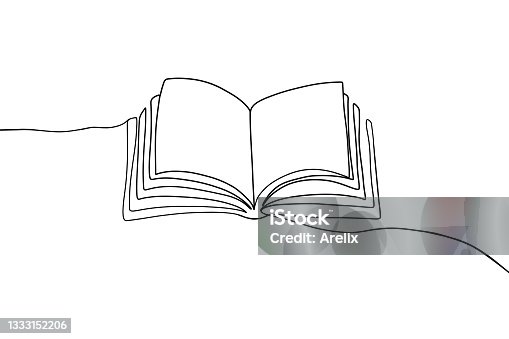istock One continuous line book drawing. Modern outline doodle open book, hand drawn flying pages. Vector illustration 1333152206
