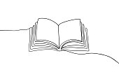 istock One continuous line book drawing. Modern outline doodle open book, hand drawn flying pages. Vector illustration 1333152206