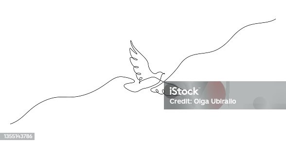 istock One continuous line drawing of flying up dove. Bird symbol of peace and freedom in simple linear style. Mascot concept for national labor movement icon isolated on white. Doodle vector illustration 1355143786