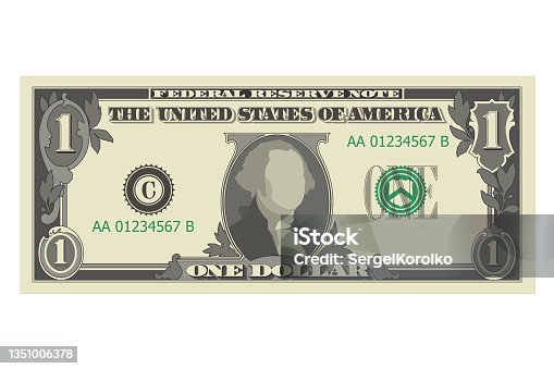 istock One dollar bill, 1 US dollar banknote, from front side, obverse. Simplified vector illustration of USD isolated on a white background 1351006378