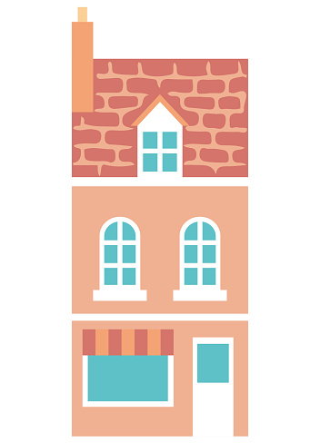 One dull pink European-style house with a show window