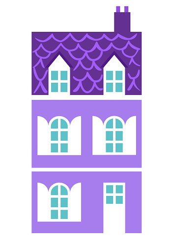 One European-style house with purple exterior walls and roof