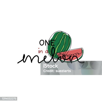 istock One in a melon - cute watermelon in modern line art and coloring. For print and other purposes. 1314032275