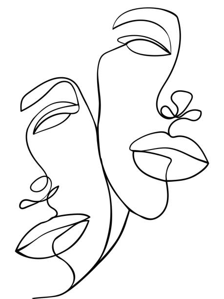 One Line Art Couple. Valentines Day Illustration. Love poster. Two faces. - Vector illustration One Line Art Couple. Valentines Day Illustration. Love poster. Two faces. - Vector illustration women drawings stock illustrations