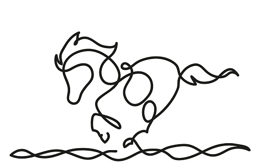 One line drawing of Wild horse running.