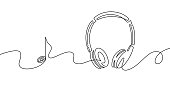 istock One line headphones. Continuous drawing of music gadget and note. Audio headphone outline sketch. Lineart vector concept of musical symbol 1282489807