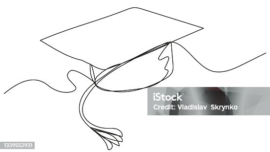istock One line student cap on white background 1339552931