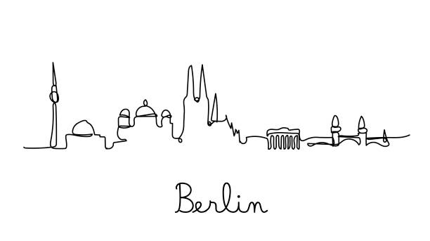 한 라인 스타일 베를린 도시 스카이 라인 - 간단한 현대 미니멀 리스트 스타일 벡터 - 베를린 stock illustrations