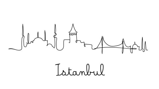 單線風格伊斯坦布爾城市天際線 - 簡單的現代簡約風格向量 - 土耳其 插圖 幅插畫檔、美工圖案、卡通及圖標