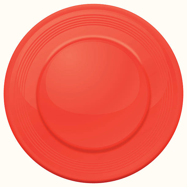 One red frisbee seen from above on a white background red frisbee frisbee stock illustrations