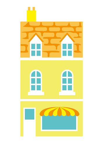 One yellow European-style house with a show window