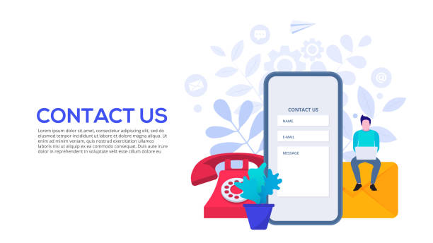 Online customer and client care and support concept. Contact us template for web and landing page. Online customer and client care and support concept. Contact us template for web and landing page. contact us stock illustrations