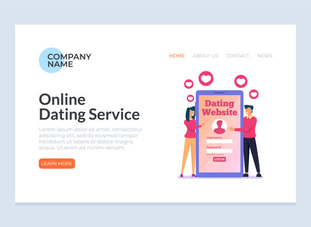 Online dating meeting online banner. Vector design graphic flat cartoon isolated illustration Online dating meeting online banner. Vector design graphic flat cartoon isolated sex chat sites stock illustrations