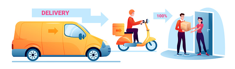 Online delivery service, delivering box by track or scooter