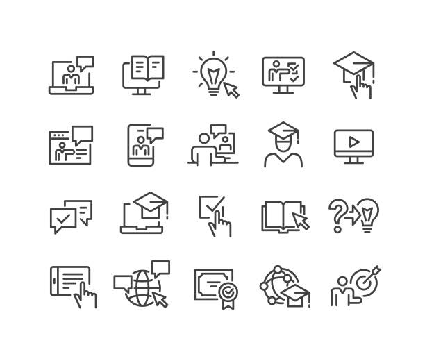Online Education Icons - Classic Line Series Online Education, graduation drawings stock illustrations