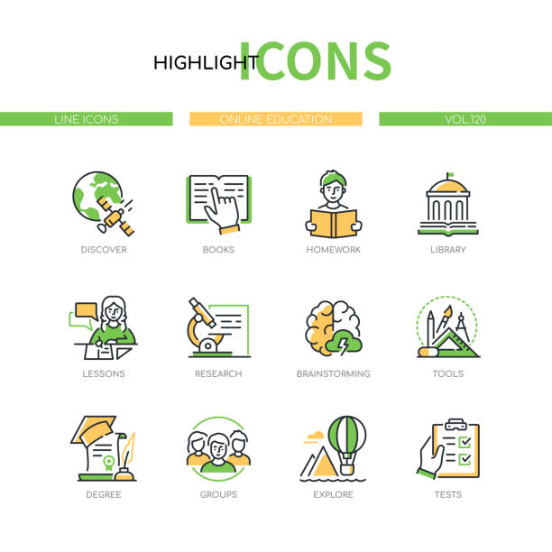 Online education - line design style icons set vector art illustration