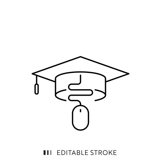 ilustrações de stock, clip art, desenhos animados e ícones de online education line icon with editable stroke and pixel perfect. - edifício de educação