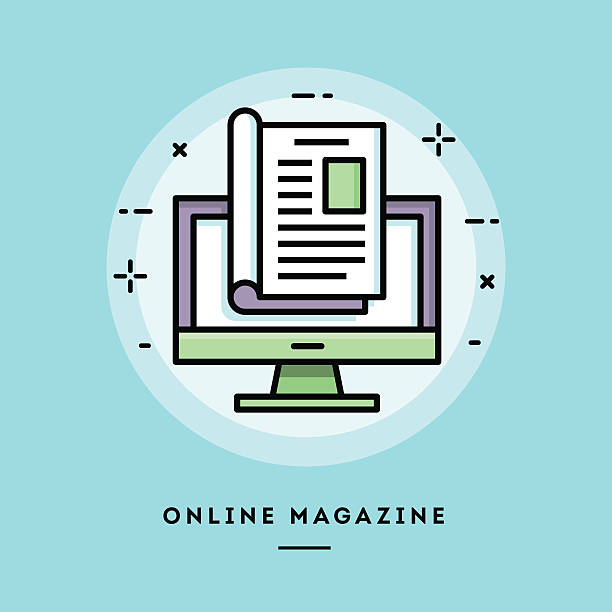 online-magazin, flat-design, dünne linie banner - digital newsletter stock-grafiken, -clipart, -cartoons und -symbole