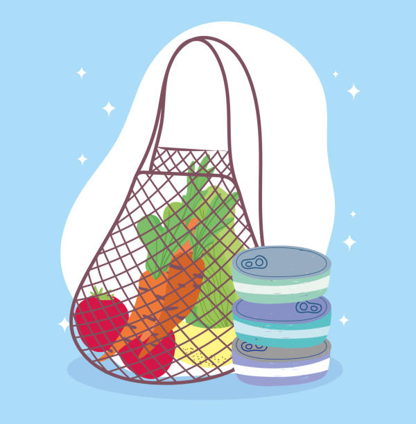 online market, eco friendly bag with fruits and vegetables, food delivery in grocery store online market, eco friendly bag with fruits and vegetables, food delivery in grocery store vector illustration grocery pal app stock illustrations