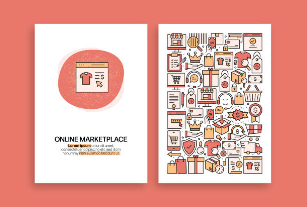 Online Marketplace Related Design. Modern Vector Templates for Brochure, Cover, Flyer and Annual Report. Online Marketplace Related Design. Modern Vector Templates for Brochure, Cover, Flyer and Annual Report. store patterns stock illustrations