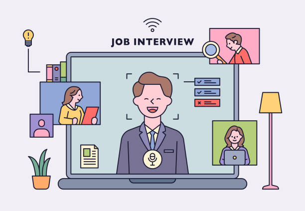 Online new employee interview. vector art illustration