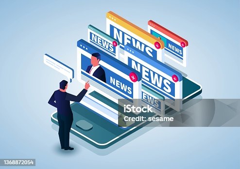 istock Online news search and reading, news updates, news websites, information on newspapers, public events, events, announcements on smartphone screen 1368872054